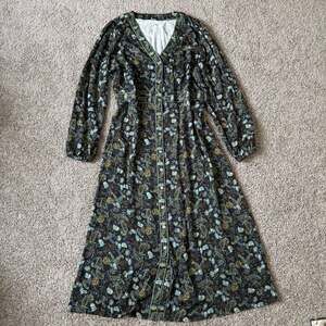 J. Jill Border Printed Seamed Waist Paisley Midi Dress Cottagesore Sustainable